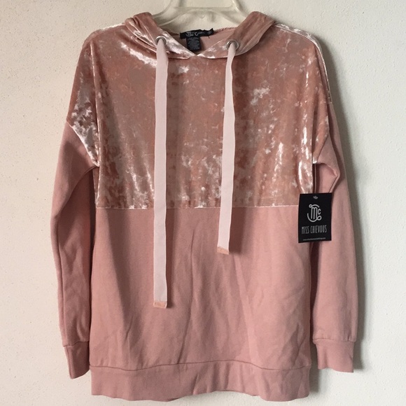 Tops - Blush Pink Velvet Hoodie
